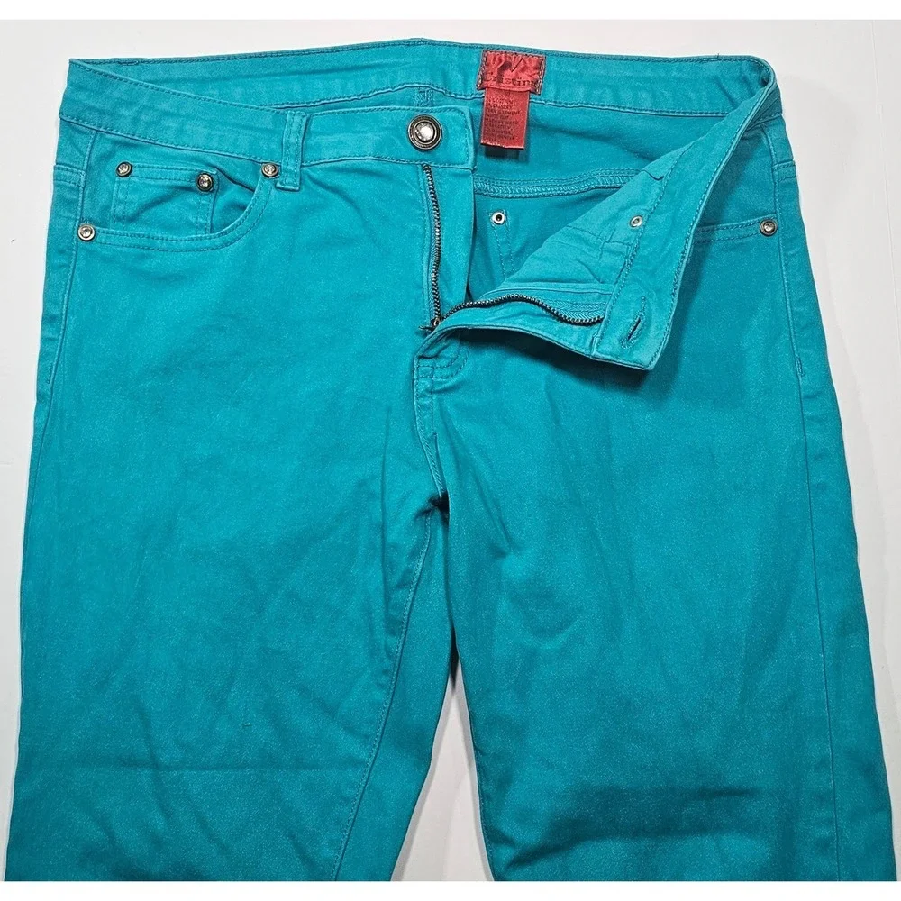 V Cristina Womens Teal Rhinestone Embellished Capri Crop Pants Size 10 Turquoise